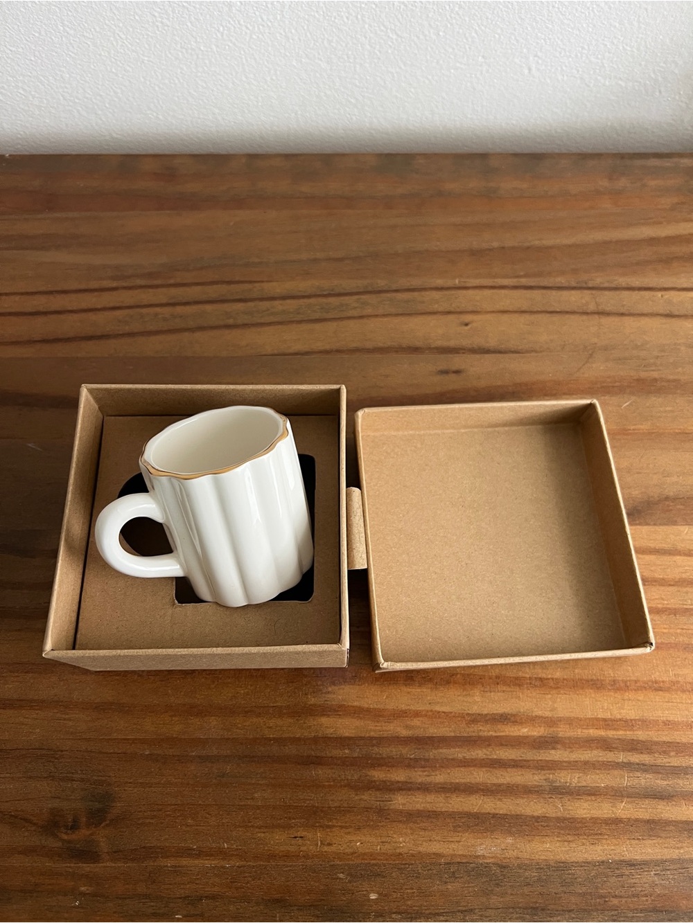 sezane white fluted espresso cup with gold rim brand new in box